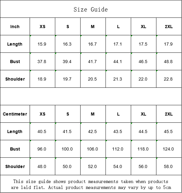 Cropped cotton T-shirt size guide chart: length and bust measurements