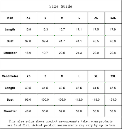 Cropped cotton T-shirt size guide chart: length and bust measurements