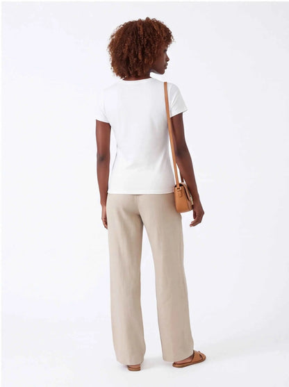 White T-shirt with crew neck and short sleeves, back view no front graphic