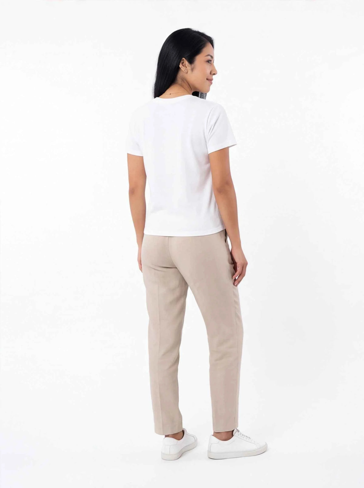 Plain white short-sleeve T-shirt with crew neck