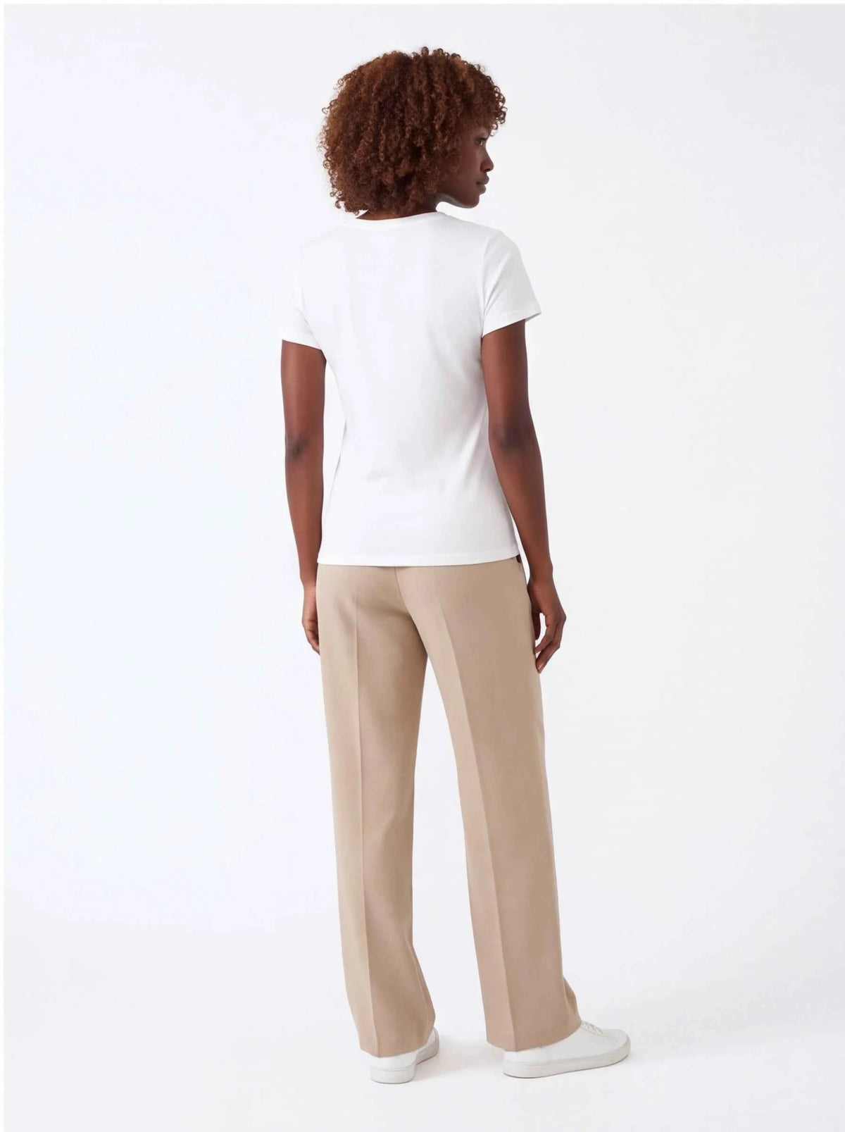 White crewneck graphic t-shirt, back view with blank fabric